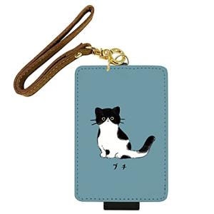 グランサンク レディース パスケース 定期入れ  猫ちゃん ブチ(錆縹色 ICカードケース 通勤 通学