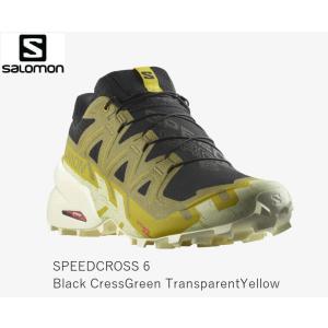 サロモン トレイルシューズ 23FW  SALOMON SPEEDCROSS 6 Black CressGreen TransparentYellow スピードクロス ランニング メンズ｜ams-doing