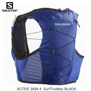 サロモン バックパック 23SS SALOMON ACTIVE SKIN 4 SurfTheWeb Black フラスク付き アクティブスキン ユニセックス ランニングベスト｜ams-doing
