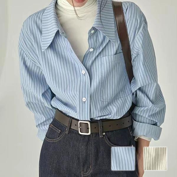 ストライプブラウス レディース トップス シャツ 長袖 春服 秋服 韓国ファッション 10代 20代...