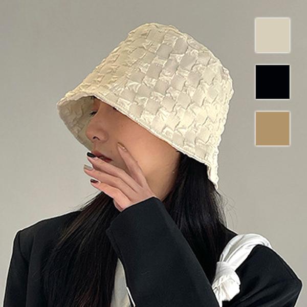 ブロックチェック風バケットハット 韓国ファッション 10代 20代 30代 ワッフル素材 カジュアル...