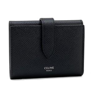 セリーヌ CELINE ファインストラップウォレット 財布 二つ折り財布 コンパクト グレインドカーフスキン ブラック 10H483BEL.38SI 新品｜amulet