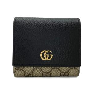 グッチ GUCCI 財布 二つ折り ミディアム ウォレット ミニ コンパクト GGマーモント GGスプリーム ダブルG レザー ブラック ベージュ 598587 17WAG 1283 新品｜Brand Selection STAGE