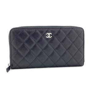 シャネル CHANEL 長財布 ラウンドファスナー クラシック CLASSIC マトラッセ ココマーク キャビアスキン ブラック シルバー金具 AP0242 Y01588 C3906｜amulet