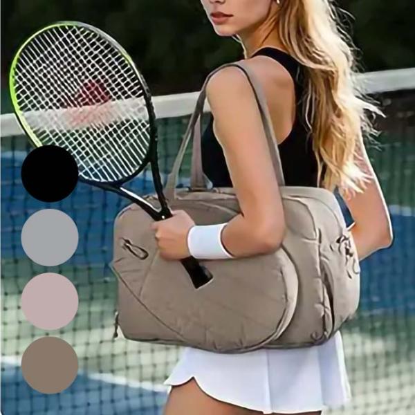 ラケット収納可  キルティング テニストートバッグ ショルダーベルト付き テニスバッグ ジムバッグ ...