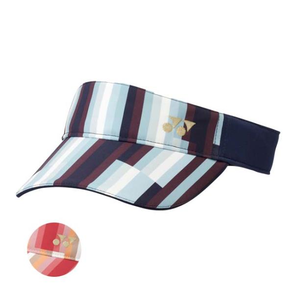 売切り終了！ ヨネックス(YONEX) 2023 レディース ロゴ刺繍入り ストライプ柄 サンバイザ...