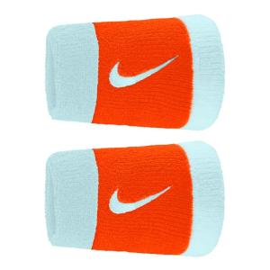 売切り終了！在庫処分特価 ナイキ(NIKE) ユニセックス スウッシュ 刺繍入り ダブルワイド リストバンド 2個セット N0001586／BN2094-450Gブルー×Sオレンジ