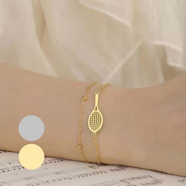 プレゼントにも最適  テニスラケット ブレスレット 二連ブレスレット 重ね付け風 テニスアクセサリ ...