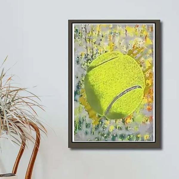 額付きなのですぐに飾れる  テニスポスター テニスボール柄 キャンバス地 ウォールアート テニスアー...