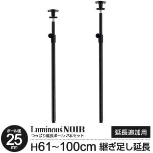 62-100cm スチールラック 継ぎ足し 延長ポール 突っ張り 2本セット ルミナス ノワール ポール径25mm 延長用 拡張用 地震対策 カスタマイズ ブラック NOADD-P60J