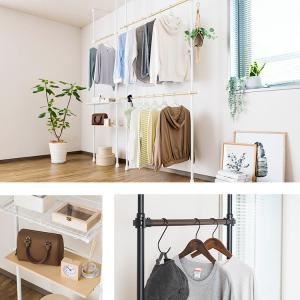 天井突っ張り式 ハンガーラック かご付き 棚付...の詳細画像2