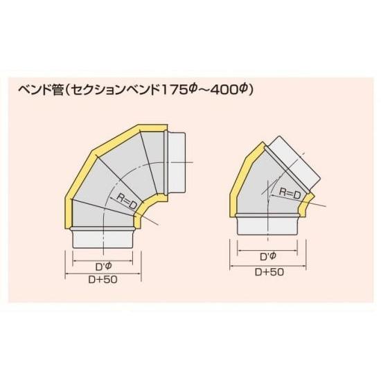 セクションベンド　45°　KGスパイラルダクト（保温材付ダクト）　350Φ