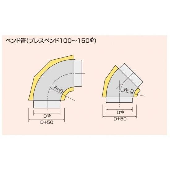 プレスベンド　45°　KGスパイラルダクト（保温材付ダクト）　150Φ