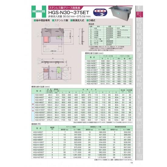 ホーコス　ステンレス製グリース阻集器　HGS-N130ET　溶融亜鉛メッキ蓋