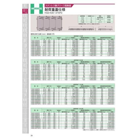 ホーコス　ステンレス製グリース阻集器 耐荷重蓋仕様　適用荷重T-14仕様　HGS-N30〜375PD...