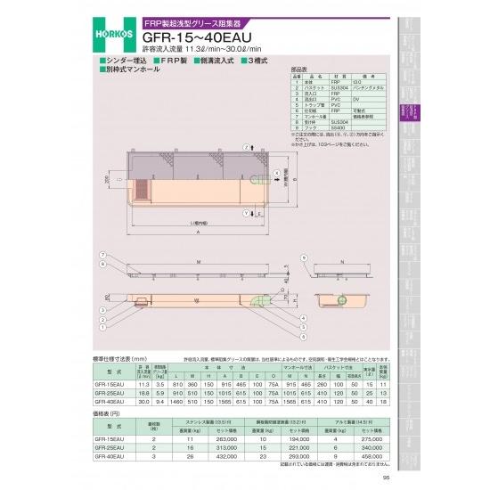 FRP製超浅型グリース阻集器　GFR-15〜40EAU　許容流入流量 11.3&amp;#8467;/min...