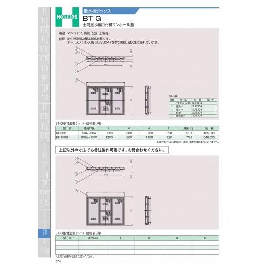 ホーコス　散水栓ボックス　BT-G　土間量水器用化粧マンホール蓋　BT-150G