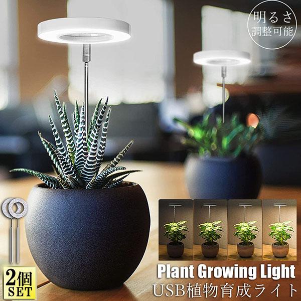 LED植物育成ライト 植物育成ライト 鉢植えに差し込む 2点セット 4段階調光 LED 植物育成ラン...