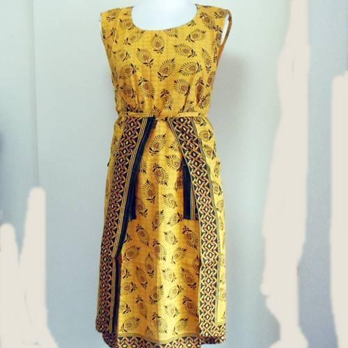 ワンピース夏向き ラップドレス  大胆なアフリカン柄 エプロンドレス 極彩色原色 フリーサイズ