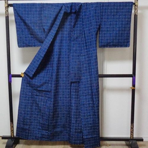 女物和服 女性用絣 かすり藍染 夏冬着用可能 未使用の美品 160cm