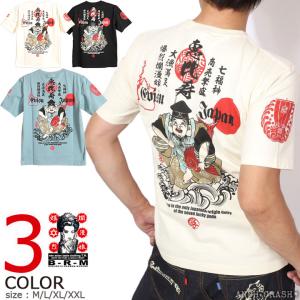 24h限定P最大18倍!6/13pm23:59迄 爆烈爛漫娘 恵比寿様 和柄 半袖 Tシャツ RMT-345 ばくれつらんまんむすめ エフ商会｜anch-crash