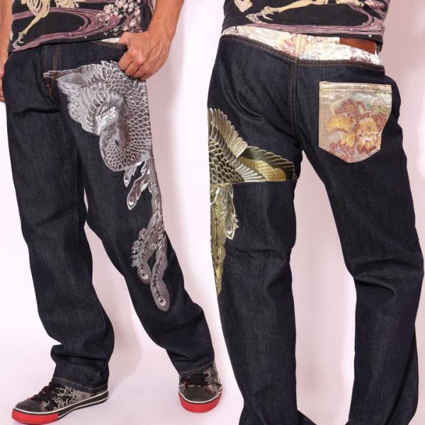 24h限定pMAX17倍!4/9pm23:59迄 花旅楽団SCRIPT 鳳凰刺繍 デニム SP-50...