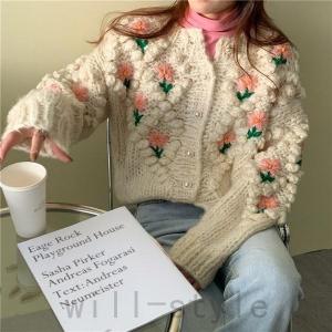 人気の商品通販サイト ゆったりサイズ 総刺繍 カーディガン お花 蝶々
