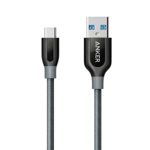 Anker PowerLine+ USB-C &amp; USB-A 3.0 ケーブル グレー 0.9m