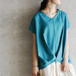 ブラウス シャツ トップス 半袖 Vネック 体型カバー レディース