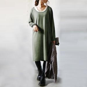 ニットワンピース 長袖 Uネック シンプル 無地 おしゃれ レディース 20代 30代 40代 おしゃれ