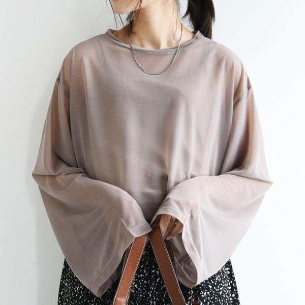シアートップス 長袖 春 夏 tシャツ カットソー 白 黒 プルオーバー トップス 50代 40代 ...