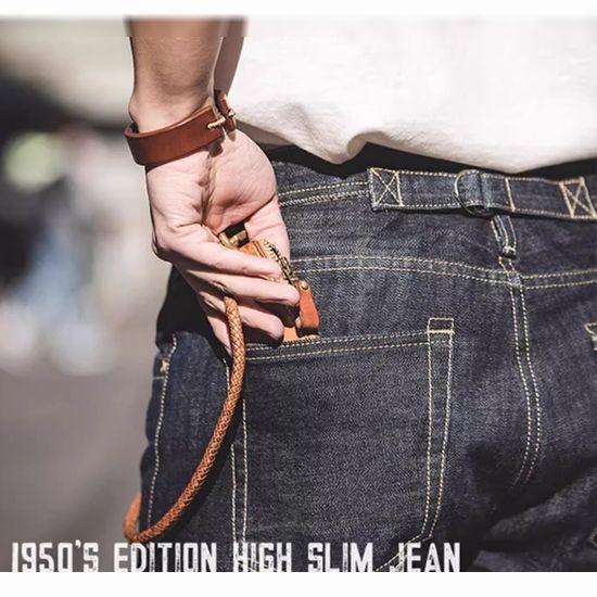 メンズ デニムパンツ ジーンズ ワンウォッシュ 馬毛パッチ インディゴ