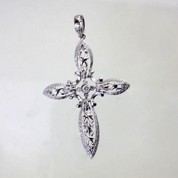◎中古美品◎１８金ＷＧ　ダイヤ　0.40ct　クロスペンダント