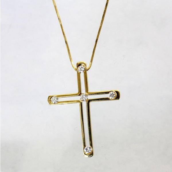 ◎中古美品◎１８金　ダイヤ　0.53ct　クロスペンダント付ネックレス