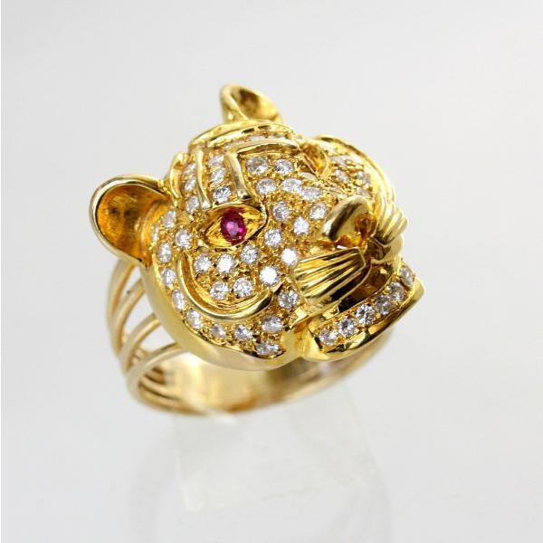 ◎中古美品◎１８金　虎彫　ダイヤ　0.75ct　メンズリング　15号