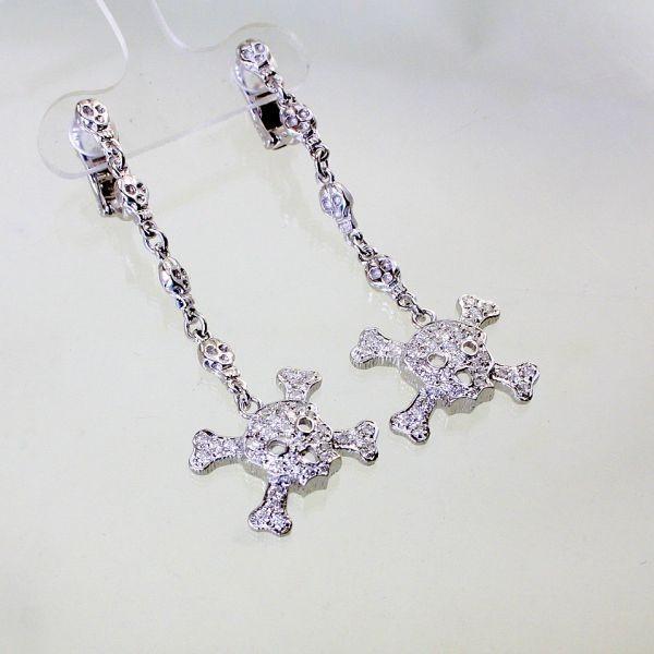 ◎中古美品◎１８金WG　ダイヤ　2.12ct　スカルデザイン　ピアス