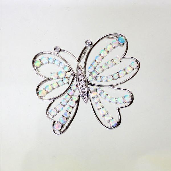 ◎中古美品◎１８金WG　オパール　2.48ct　ダイヤ　0.10ct　蝶デザイン　ペンダント兼用ブロ...