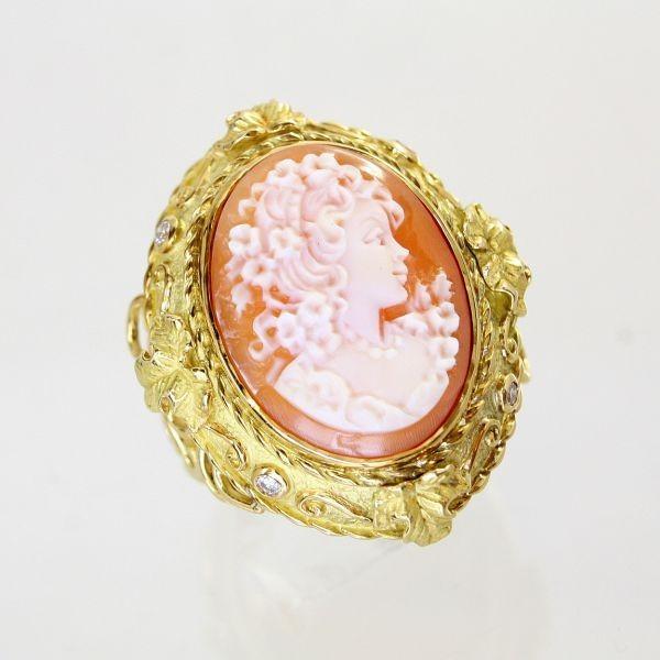 ◎中古美品◎１８金　ダイヤ　0.18ct　シェルカメオ　リング