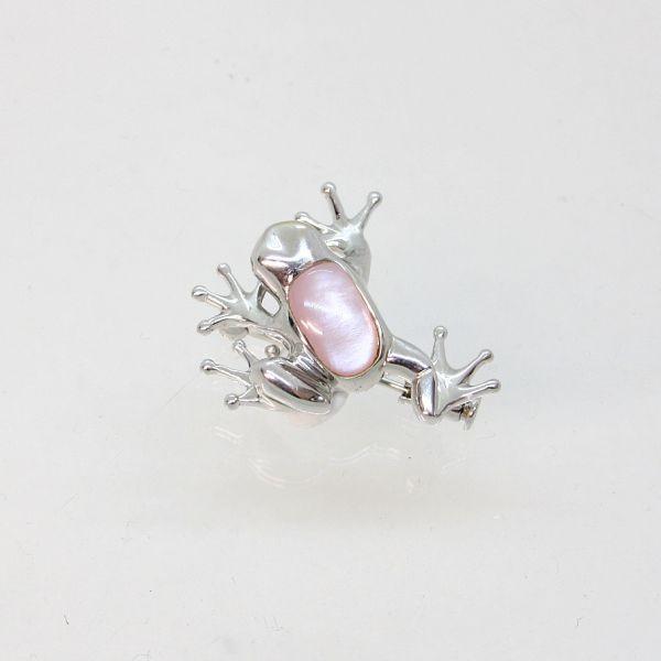 ◎中古美品◎１８金WG　シェル，ダイヤ　蛙デザイン　ブローチ