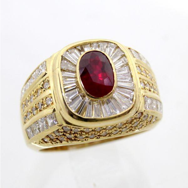 ◎中古美品◎１８金　ルビー　1.402ct　ダイヤ　2.96ct　メンズリング　21号