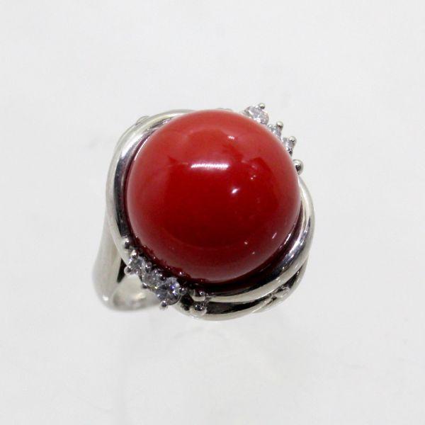◎中古美品◎プラチナ　赤サンゴ　13.2mm　ダイヤ　リング　8号