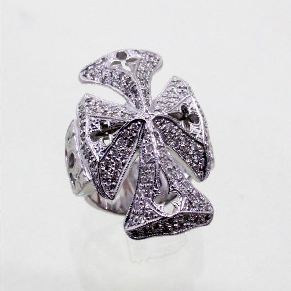 ◎中古美品◎１８金ＷＧ　クロスデザイン　ダイヤ　0.67ｃｔ　メンズリング　17号