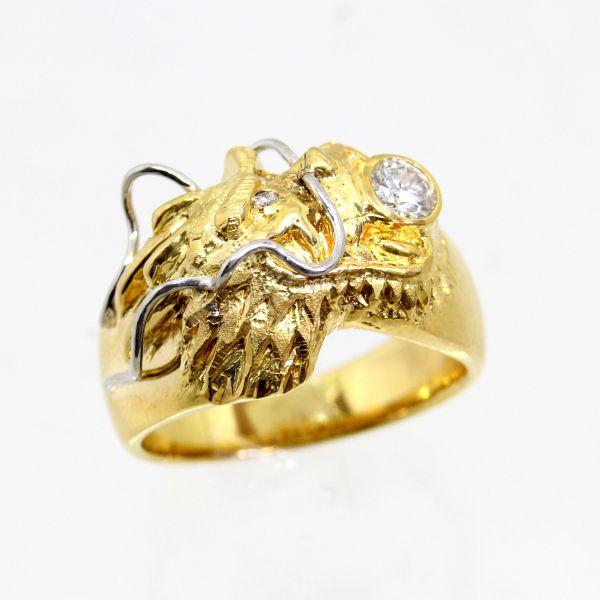 ◎中古美品◎１８金　ダイヤ　計 0.288ｃｔ　龍彫　メンズリング　19号
