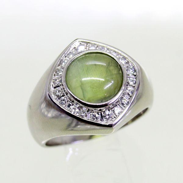 ◎中古美品◎プラチナ キャッツアイ　4.60ct　ダイヤ　0.26ct　メンズリング　18号