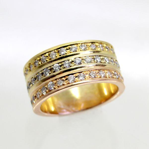 ◎中古美品◎１８金YG,PG、１０金WG　スリーカラー　ダイヤ　計1.993ｃｔ　メンズリング　18...
