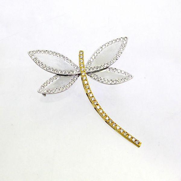 ◎中古美品◎１８金YG,WG　ダイヤ　1.36ct　トンボデザイン　ブローチ兼ペンダント
