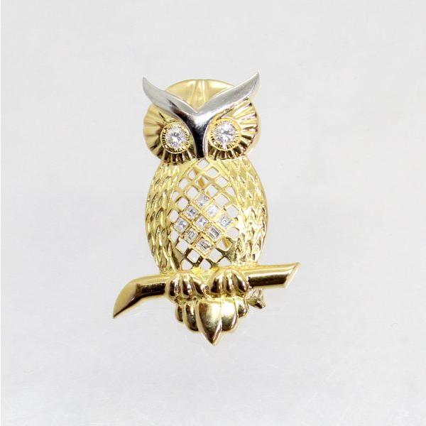 ◎中古美品◎１８金，プラチナ　ダイヤ　0.31ct　フクロウデザイン　ブローチ兼ペンダント