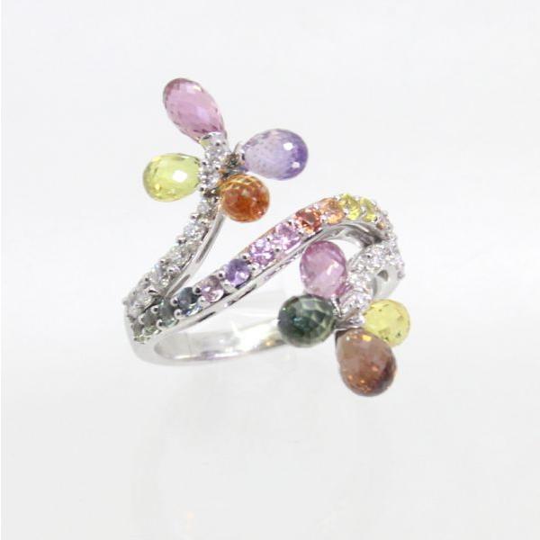 ◎中古美品◎１８金WG　マルチストーン　5.73ct　ダイヤ　0.38ct　リング　11.5号