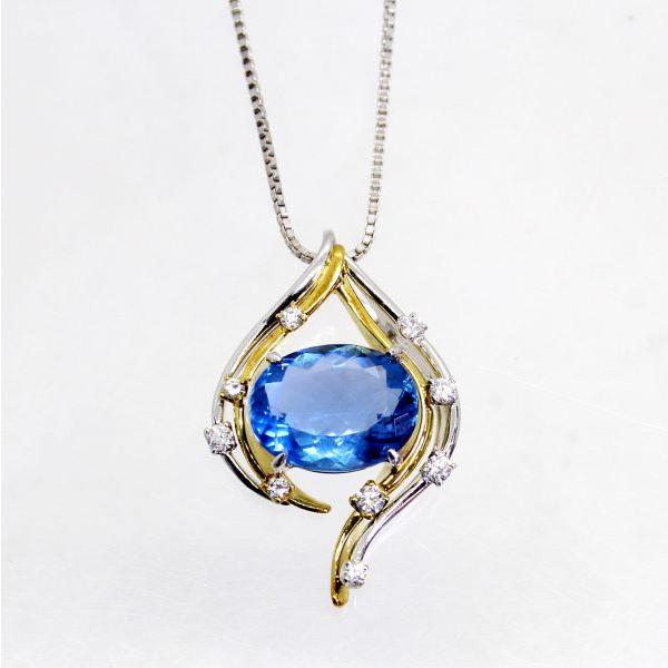 ◎中古美品◎１８金WG,YG　フルオライト　6.95ｃｔ　ダイヤ　0.32ｃｔ　ペンダント付ネックレ...
