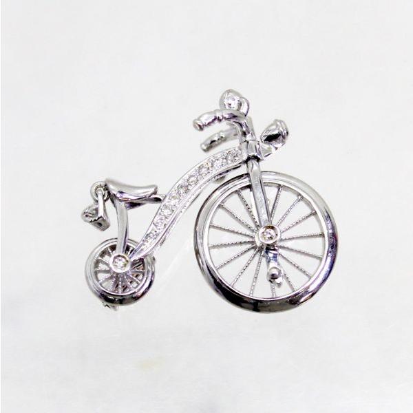 ◎中古美品◎１８金WG　ダイヤ　0.12ct　自転車デザイン　ブローチ